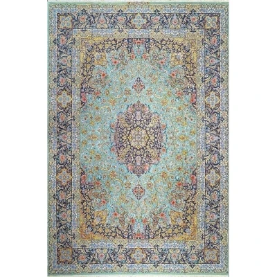 "Hand-knotted Persian rug with wool and silk blend, crafted in Isfahan, Iran, by Ali Karbasizadeh."

