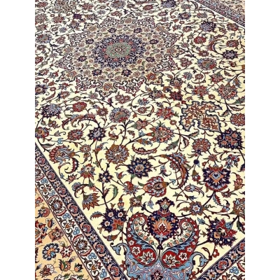 Authentic Persian area rug woven by Zojaji, a luxury Isfahan rug with traditional Persian medallion designs.
