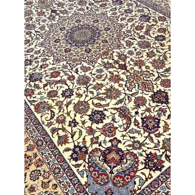 Authentic Persian area rug woven by Zojaji, a luxury Isfahan rug with traditional Persian medallion designs.
