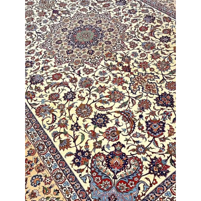 Authentic Persian area rug woven by Zojaji, a luxury Isfahan rug with traditional Persian medallion designs.