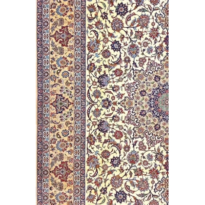 High-quality Persian rug from Isfahan, Iran, knotted by hand with a blend of silk and wool, ideal for enhancing any living space.
