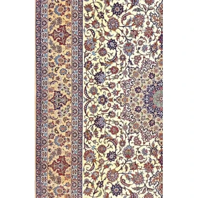 High-quality Persian rug from Isfahan, Iran, knotted by hand with a blend of silk and wool, ideal for enhancing any living space.
