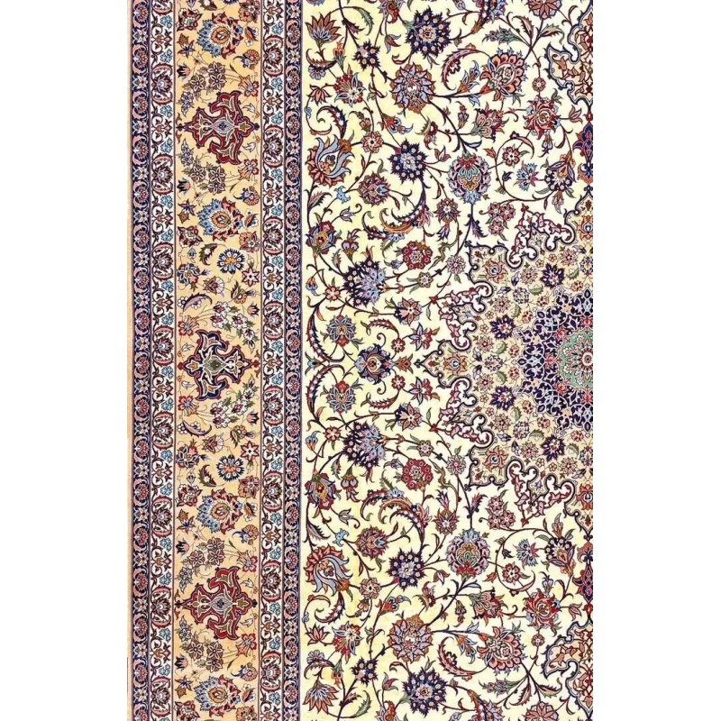 High-quality Persian rug from Isfahan, Iran, knotted by hand with a blend of silk and wool, ideal for enhancing any living space.