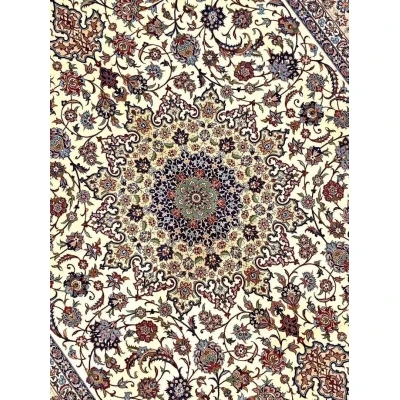 Exquisite handmade Persian carpet for sale, crafted in Isfahan, measuring 323 cm x 203 cm, perfect for home décor.