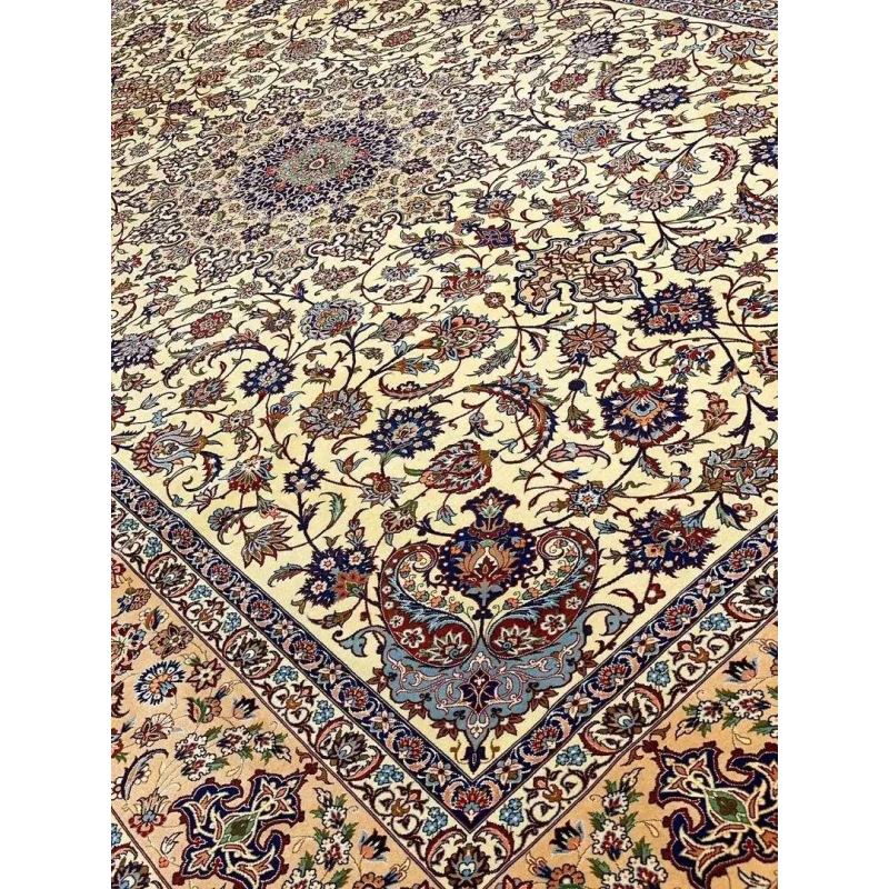 Luxury Persian rug made with silk and wool, offering timeless craftsmanship, available for purchase in traditional Persian design.