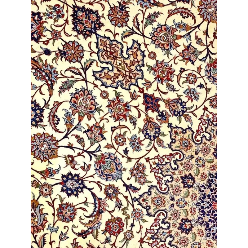 Traditional Isfahan carpet with intricate medallion design, crafted by Zojaji in Iran, ideal for adding a touch of elegance to your home.