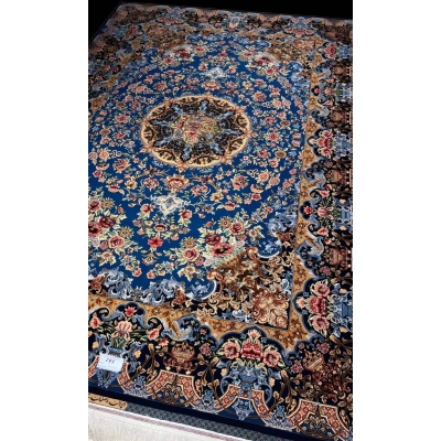 "Exquisite Persian rug, wool and silk blend, handwoven in Iran, showcasing timeless craftsmanship."