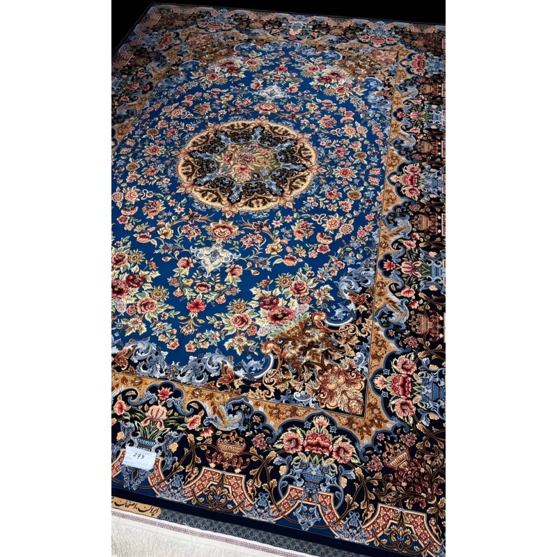 "Exquisite Persian rug, wool and silk blend, handwoven in Iran, showcasing timeless craftsmanship."