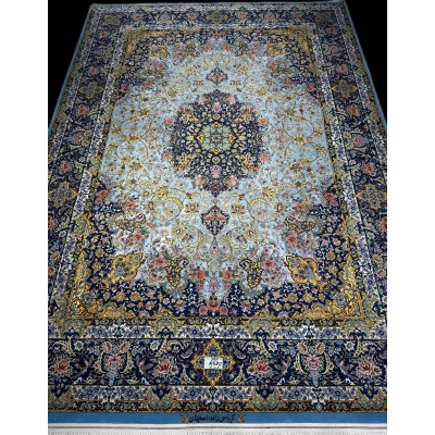 "Luxury Persian rug, 350 cm x 250 cm, made from silk and wool, handwoven in Isfahan, Iran."