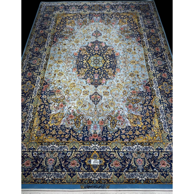 "Luxury Persian rug, 350 cm x 250 cm, made from silk and wool, handwoven in Isfahan, Iran."