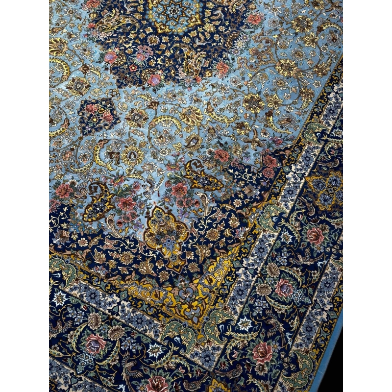 "Exclusive handmade Persian rug in wool and silk with intricate patterns, crafted by Ali Karbasizadeh."