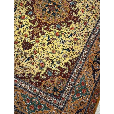 "Isfahan Persian rug made from 90% silk and wool, perfect for luxury home decor"