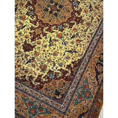 "Isfahan Persian rug made from 90% silk and wool, perfect for luxury home decor"