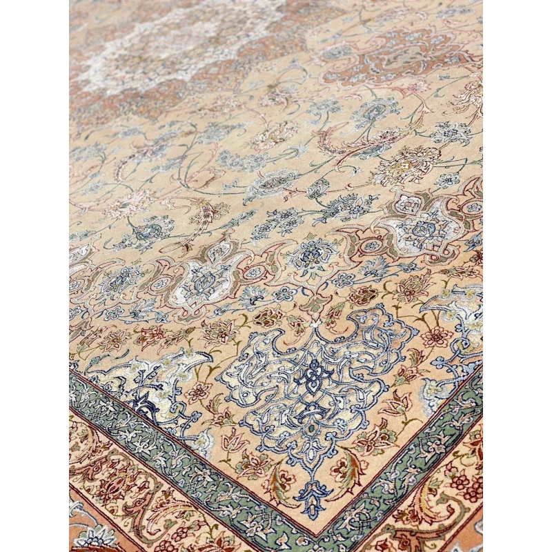 "Authentic Persian rug in soft pastel tones, handmade by Akhtarian"