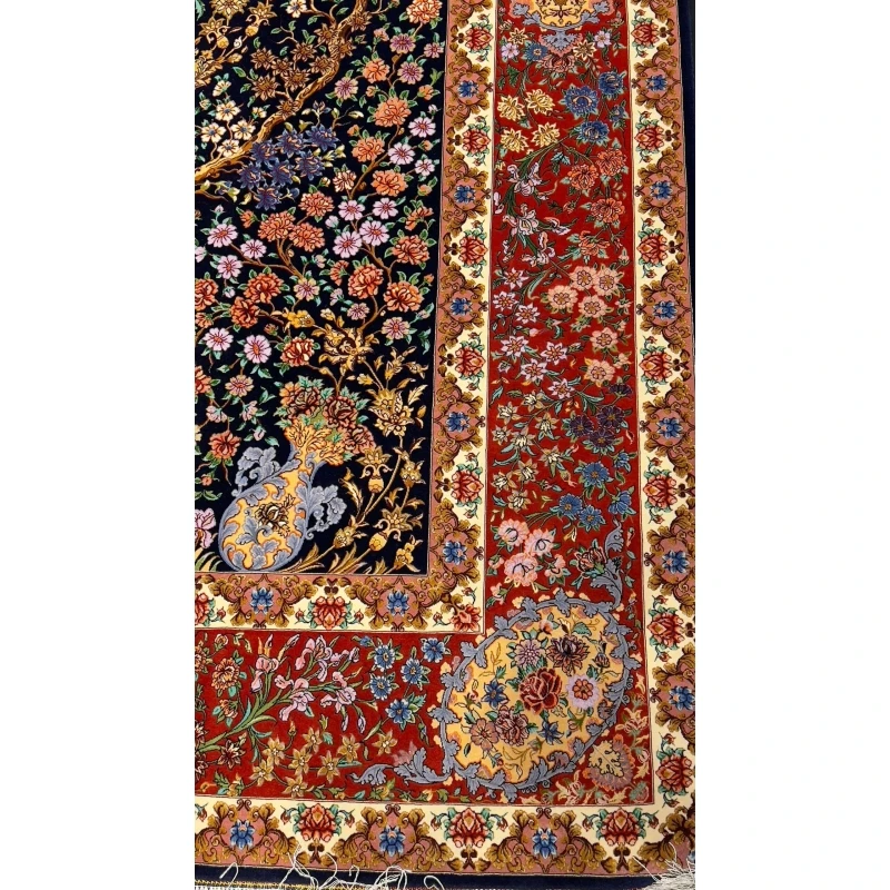 Floral and fauna patterns woven into the fabric of an Isfahan Bartarian Persian rug