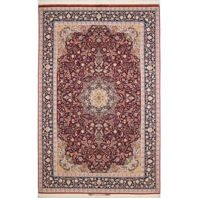 "Hand-knotted Isfahan rug by Grand Master Ali Seirafian with intricate medallion design."