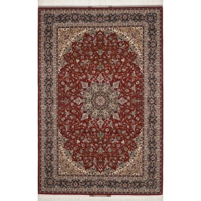 "Isfahan Persian rug, 10.5 x 7 feet, made by Master Bagher Seirafian with silk warp and intricate wool-silk blend pile, handcrafted in Iran."