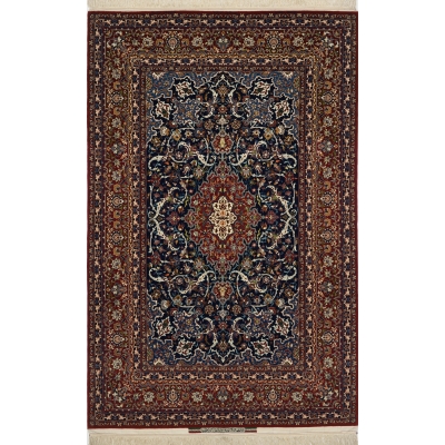"Elegant Persian rug with a silk warp and wool-silk pile, dyed with natural colors."