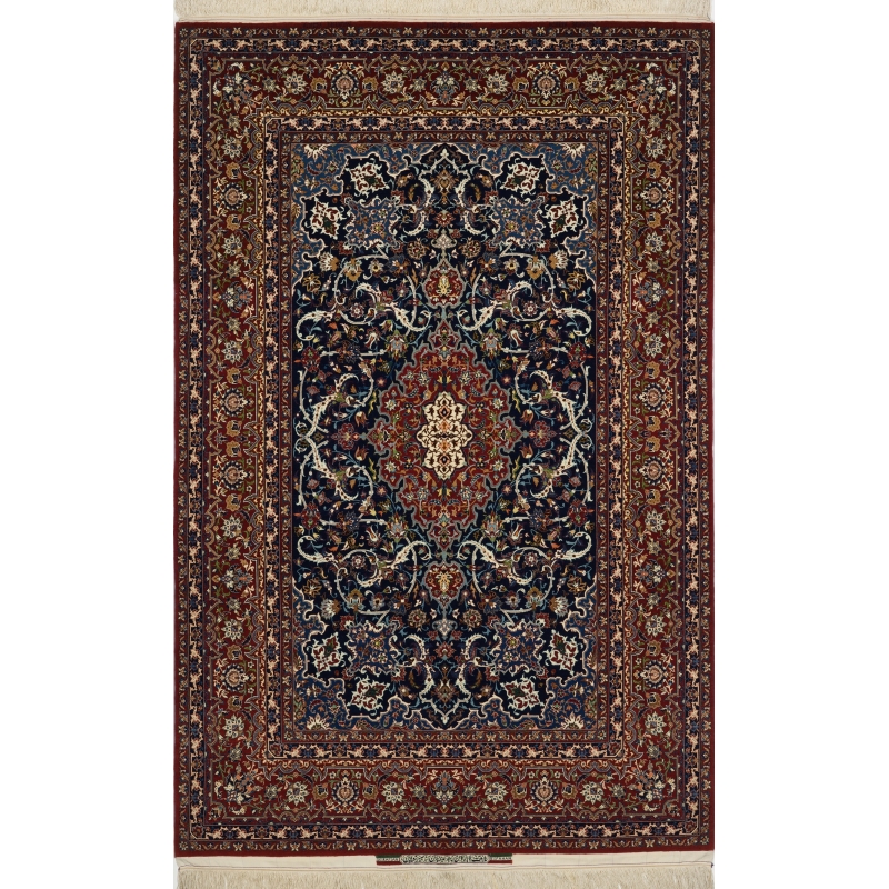 "Elegant Persian rug with a silk warp and wool-silk pile, dyed with natural colors."