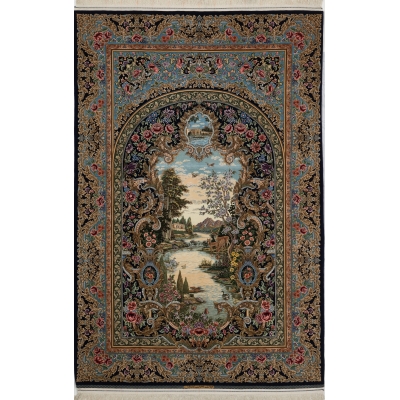 "Hand-knotted Persian rug by master weaver Mirzaie – Wool and silk blend, 230x160 cm, Isfahan"