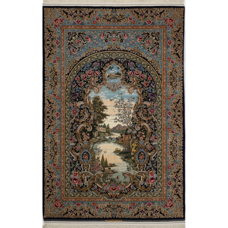 "Hand-knotted Persian rug by master weaver Mirzaie – Wool and silk blend, 230x160 cm, Isfahan"