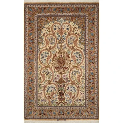 Dardashtie Golden Silk Rug featuring a prominent central medallion pattern