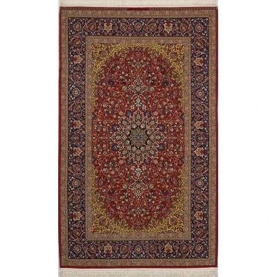 "Elegant hand-knotted Isfahan rug by Master N. Haghighie, crafted with silk and wool in a classic 8x10 size, showcasing intricate Persian design."