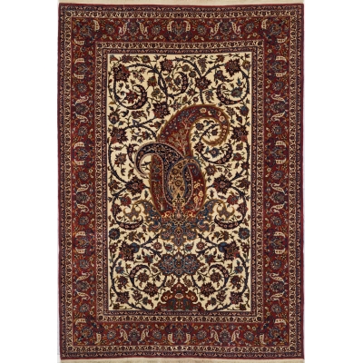 Detailed view of Isfahan Persian rug, 210 x 145 cm, with paisley design.