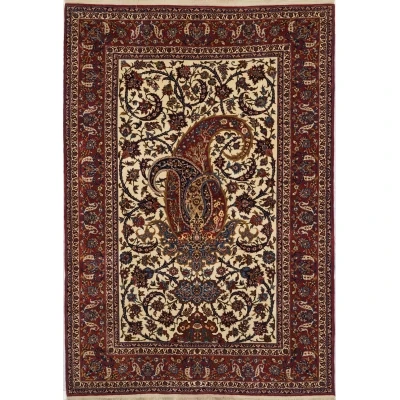 Detailed view of Isfahan Persian rug, 210 x 145 cm, with paisley design.