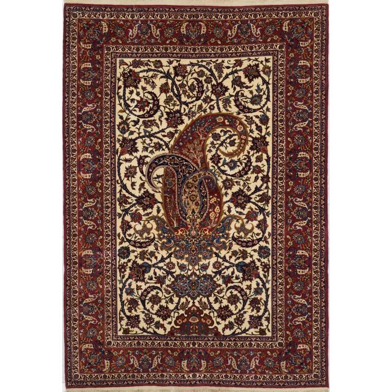 Detailed view of Isfahan Persian rug, 210 x 145 cm, with paisley design.