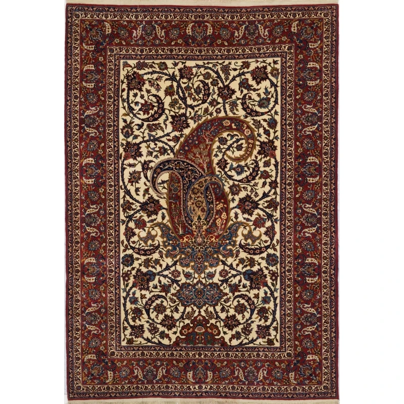 Detailed view of Isfahan Persian rug, 210 x 145 cm, with paisley design.