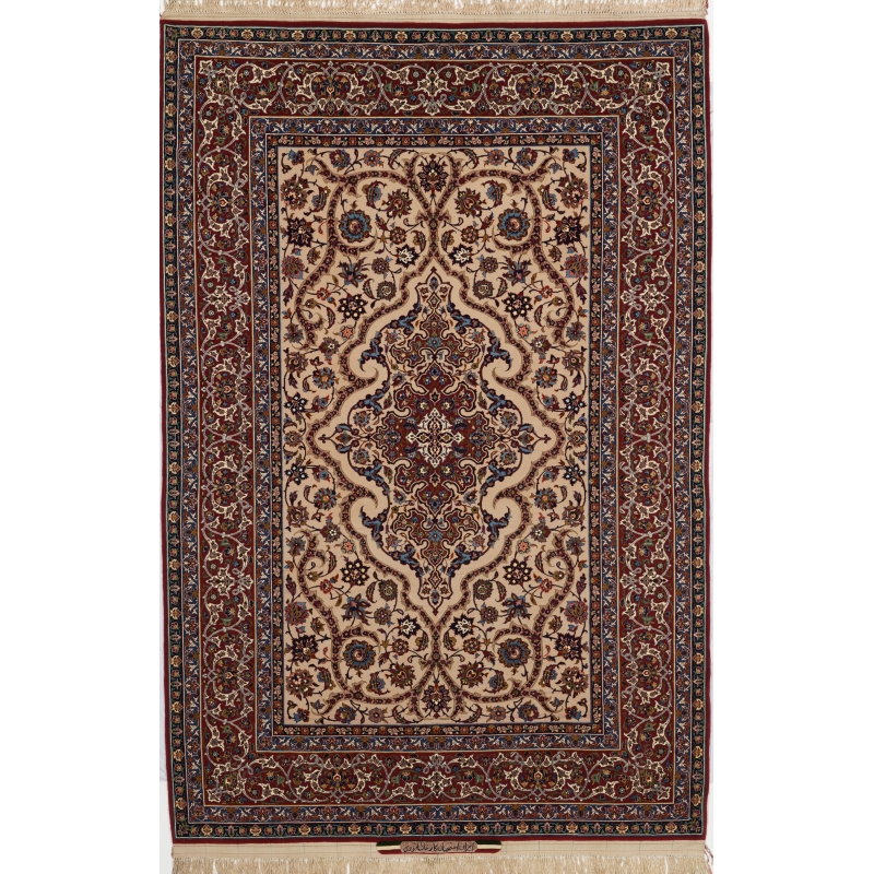 Classic antique rug featuring a sophisticated design in red, blue, and white, untouched for half a century