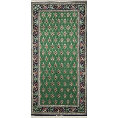 Full view of the unique 400 cm x 200 cm high knot density rug with elaborate floral motifs