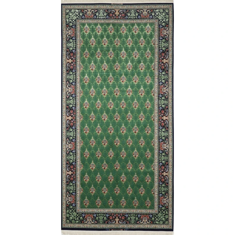 Full view of the unique 400 cm x 200 cm high knot density rug with elaborate floral motifs