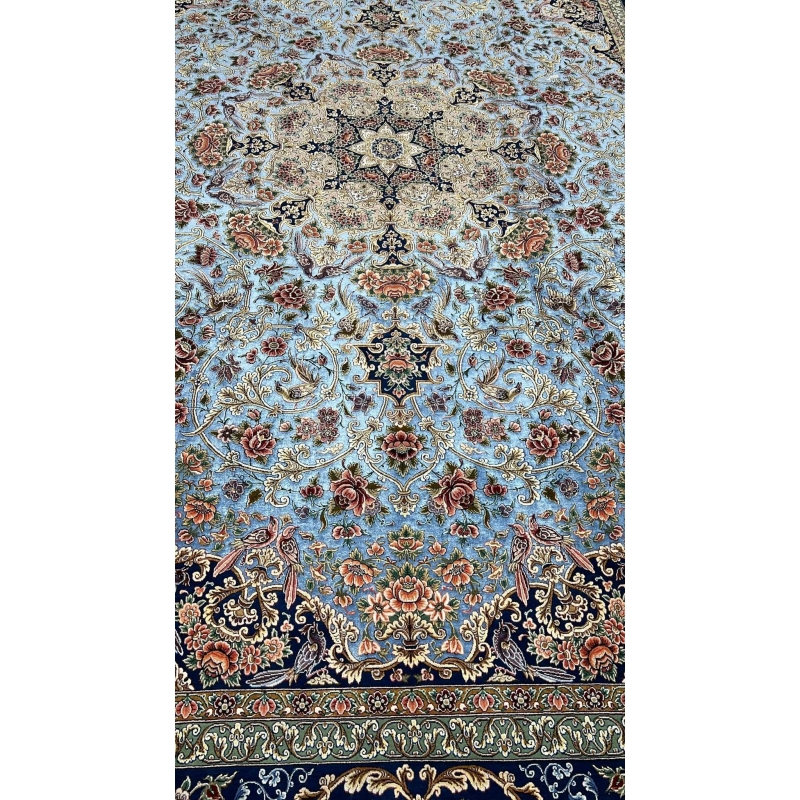 Persian carpet handmade with wool and silk, Habib design, 220x150 cm