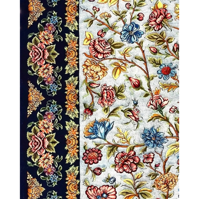 Buy authentic Persian rugs online, elegant hand-knotted design with silk and wool pile