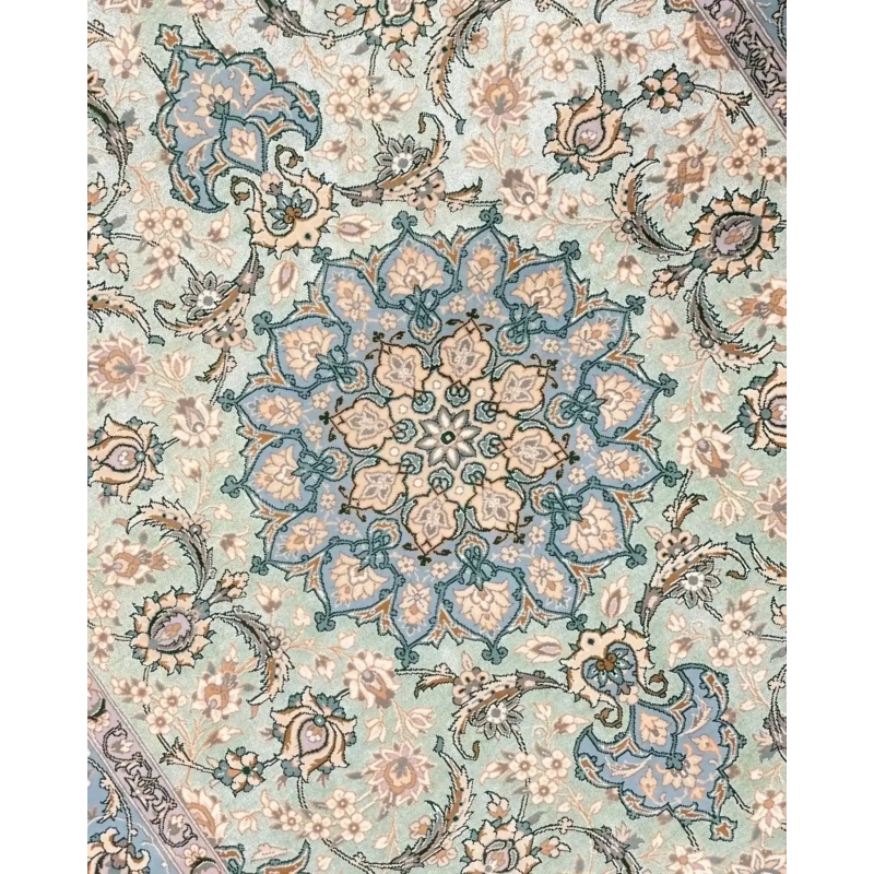 "Luxury hand-knotted Persian carpet from Iran with a traditional medallion design, woven by Master Taghie Zadeh."