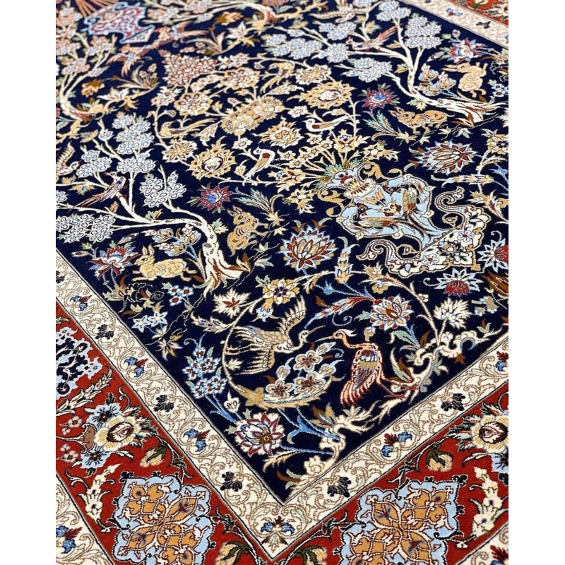 Handmade Persian rug for sale, crafted in Isfahan with floral and bird motifs