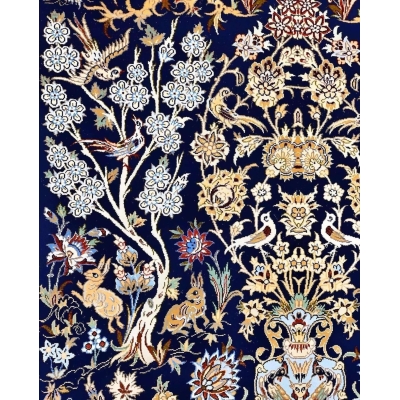 Unique hand-knotted Persian rug from Isfahan, made with wool and silk blend