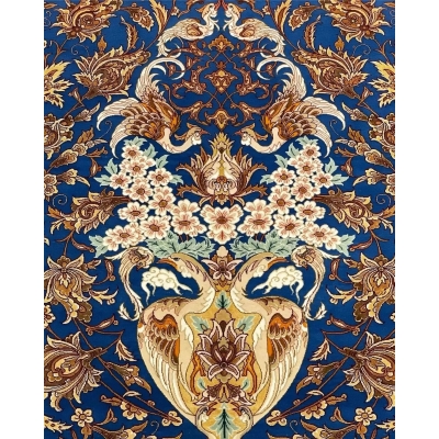 "Traditional Persian rug with a deep red border, finely woven floral patterns, and high knot density for durability."