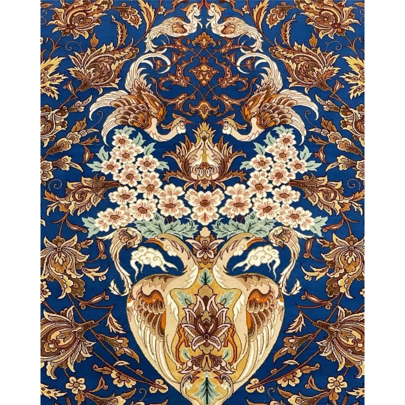 "Traditional Persian rug with a deep red border, finely woven floral patterns, and high knot density for durability."