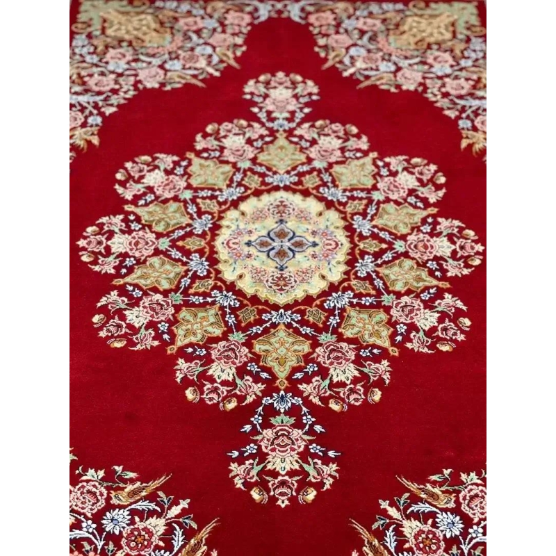 "Luxury Persian rug with intricate floral design – handmade wool and silk area rug"