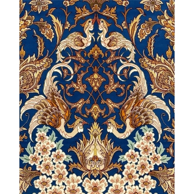 "Elegant handwoven Isfahan carpet with a timeless Persian design, perfect for luxury interiors and home decor."