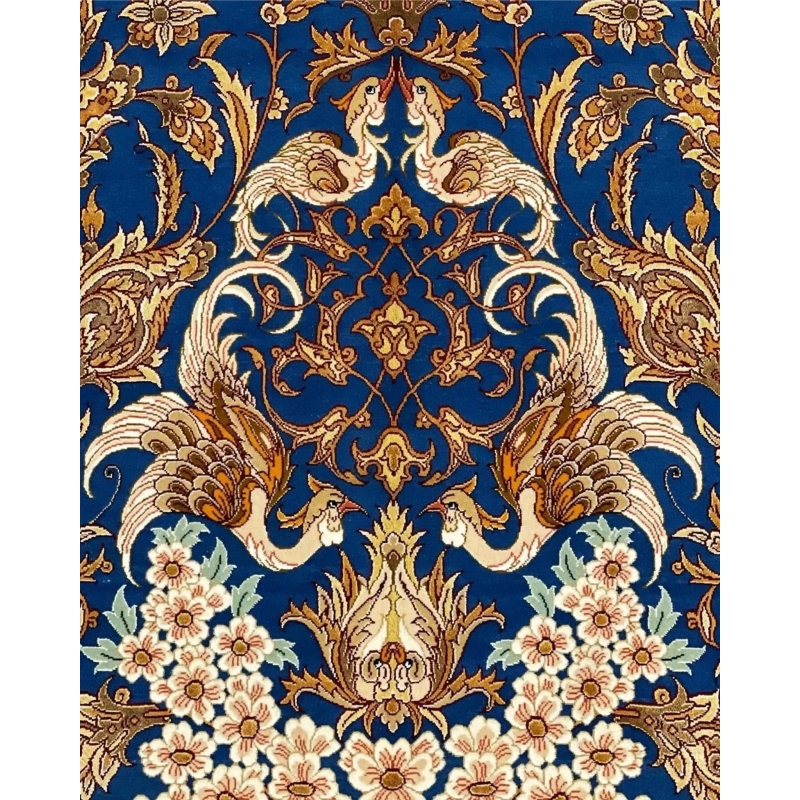 "Elegant handwoven Isfahan carpet with a timeless Persian design, perfect for luxury interiors and home decor."