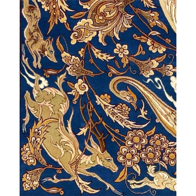 "Exquisite Persian silk and wool rug with intricate detailing, ideal for collectors and Persian art enthusiasts."