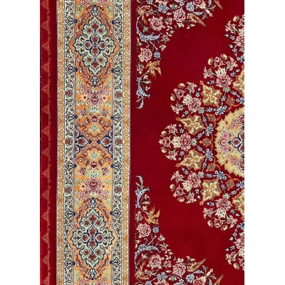 "Authentic handmade Persian rug with a stunning medallion, floral motifs, and luxurious silk detailing."