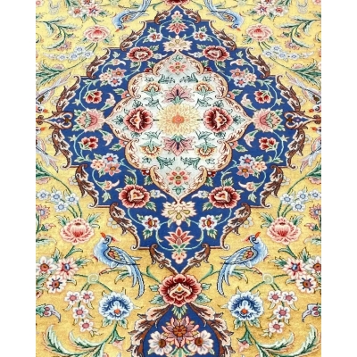 "Luxury Persian rug with intricate floral patterns and vibrant colors"