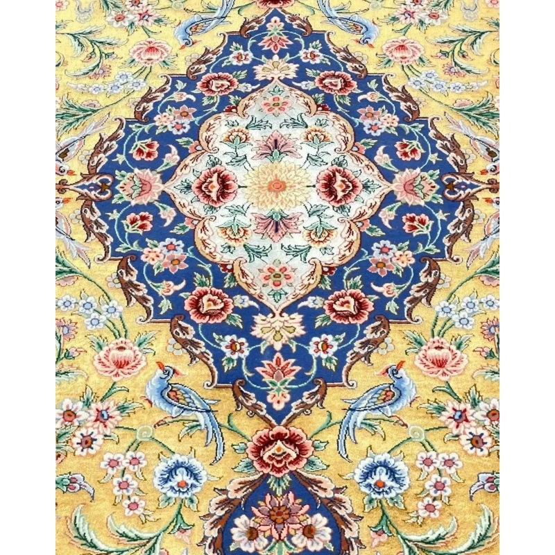 "Luxury Persian rug with intricate floral patterns and vibrant colors"