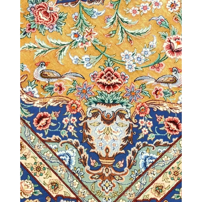 "Handwoven Persian rug from Isfahan with single knot weaving technique"