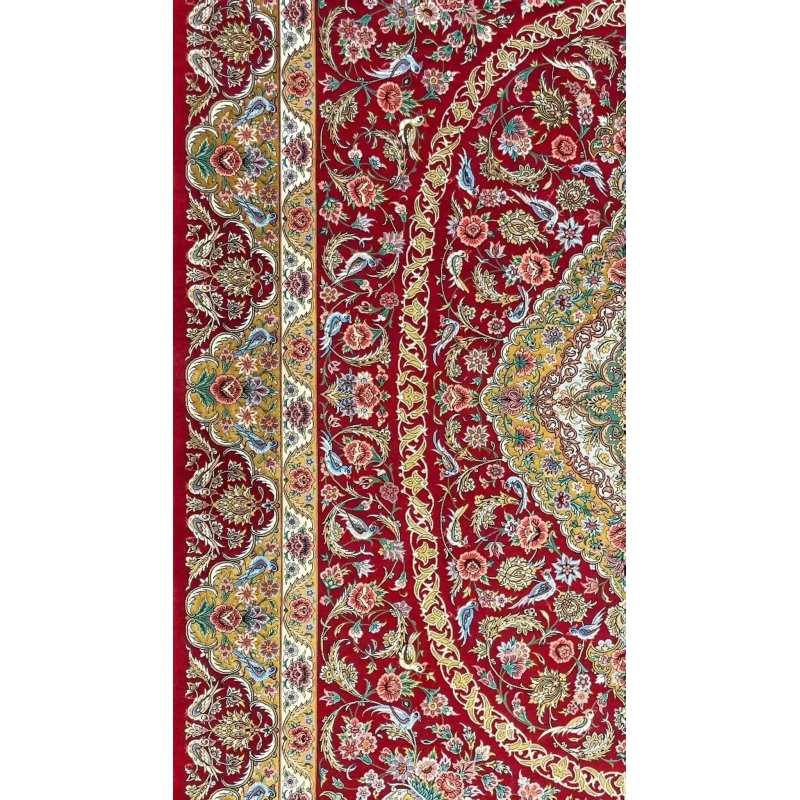 "Red Isfahan Persian rug for sale, handmade in Iran, 240 cm x 160 cm, crafted with 1,000,000 knots per m² for ultimate luxury."
